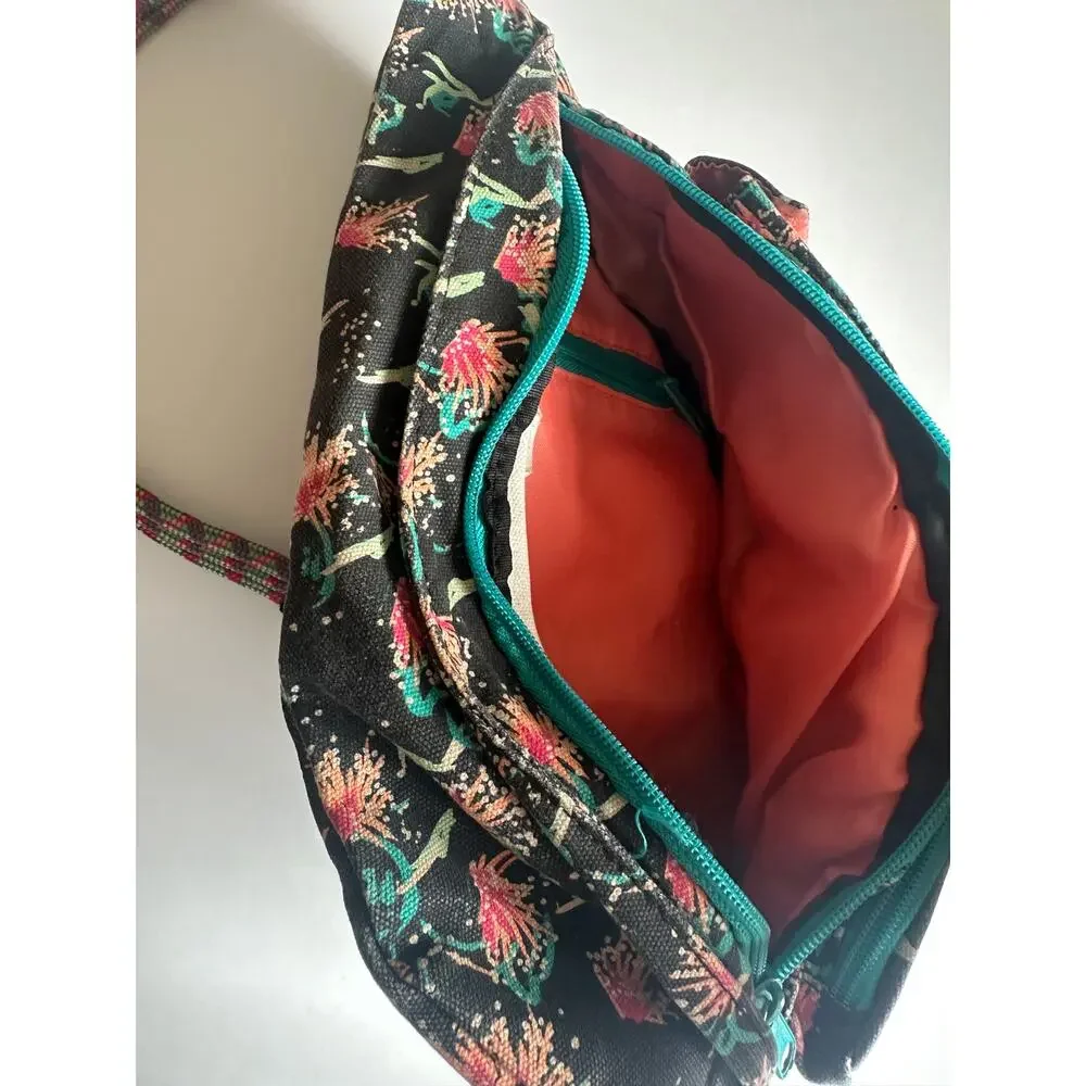 Kavu Rope Sling Bag Sparklers Print Ropalooza Black Red Teal Canvas Backpack